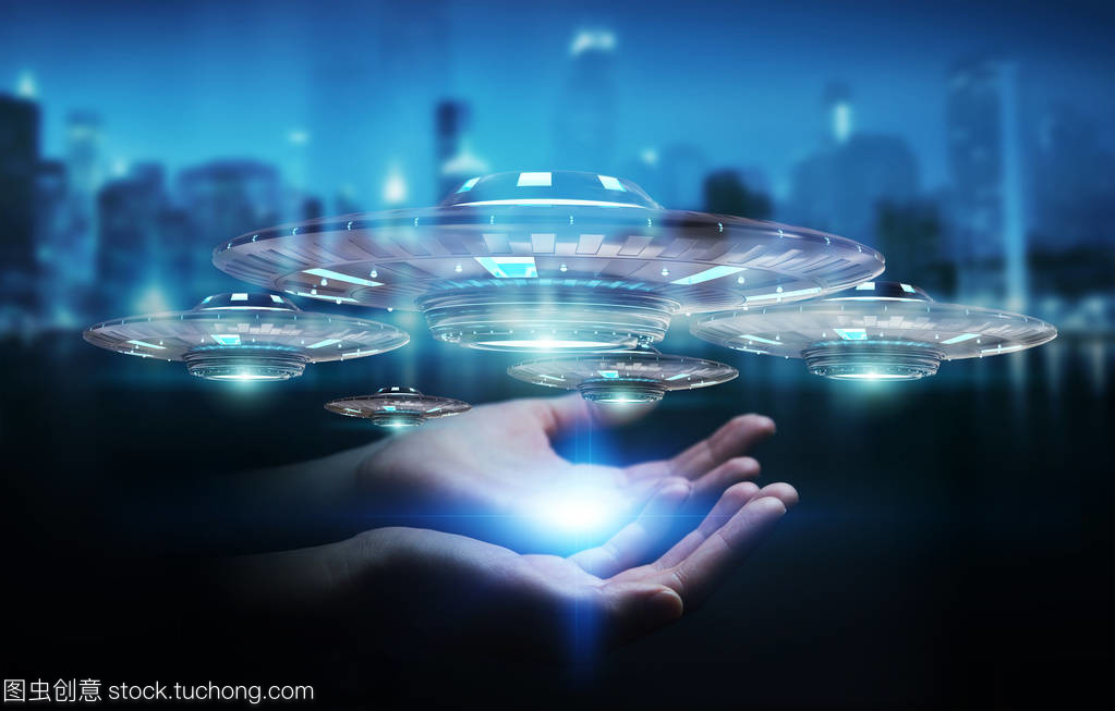 女實(shí)業(yè)家與復(fù)古飛碟宇宙飛船3d 渲染